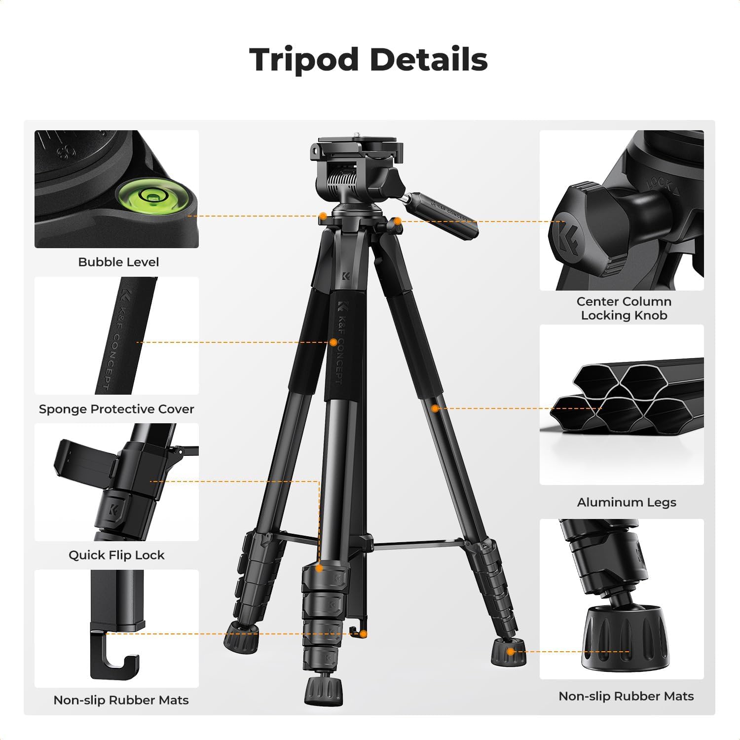 K&F Concept 75″ Lightweight Aluminum Camera & Smartphone Tripod – Travel, Vlog, & Video Ready