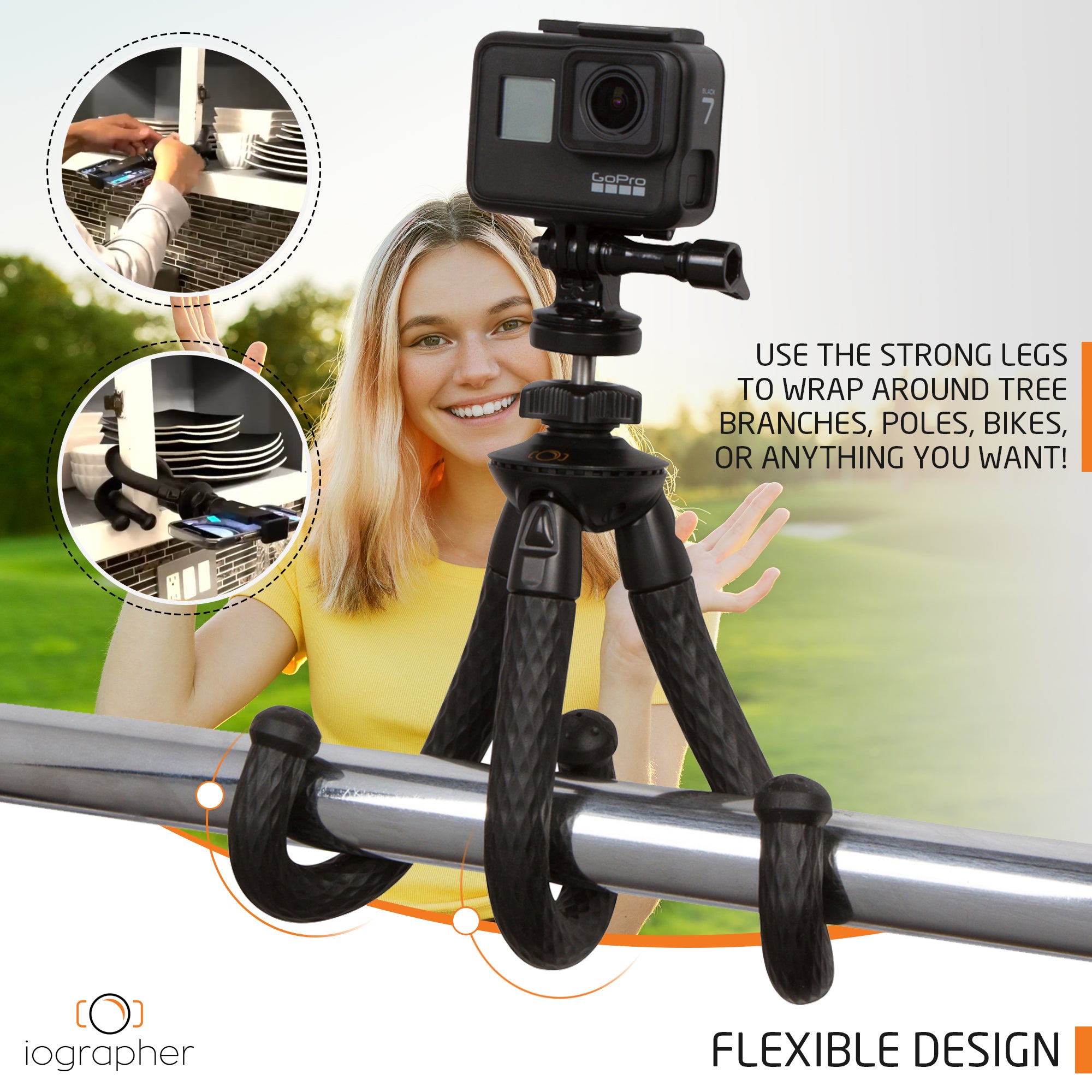 iOgrapher Compact Flexible Mini Tripod, with Action Camera Mount, Phone Mount, 1/4 20 Mount, Compatible with iOgrapher Cases, M