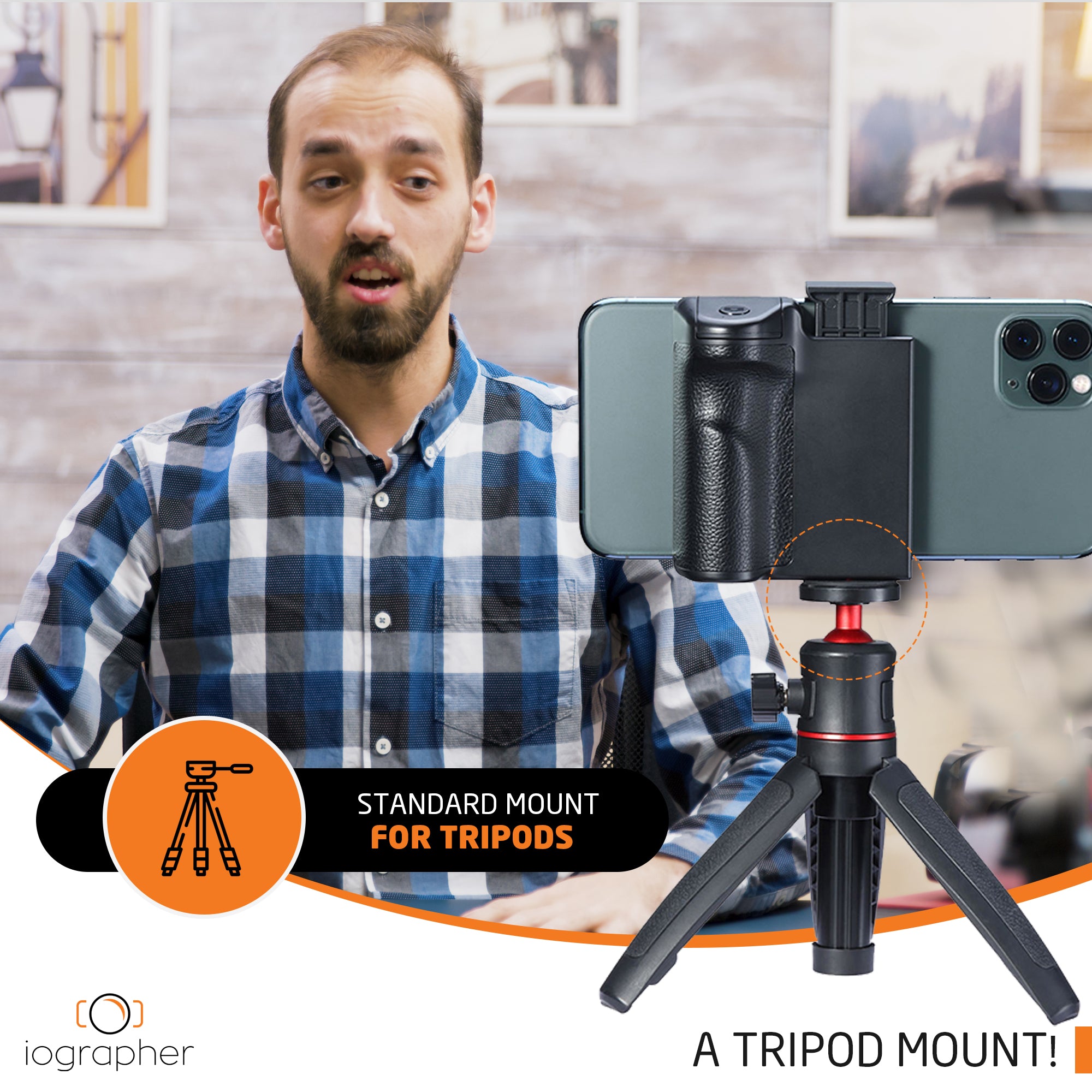 iOgrapher Grip for Smartphones | Removable Bluetooth Shutter Release & Tripod Mount