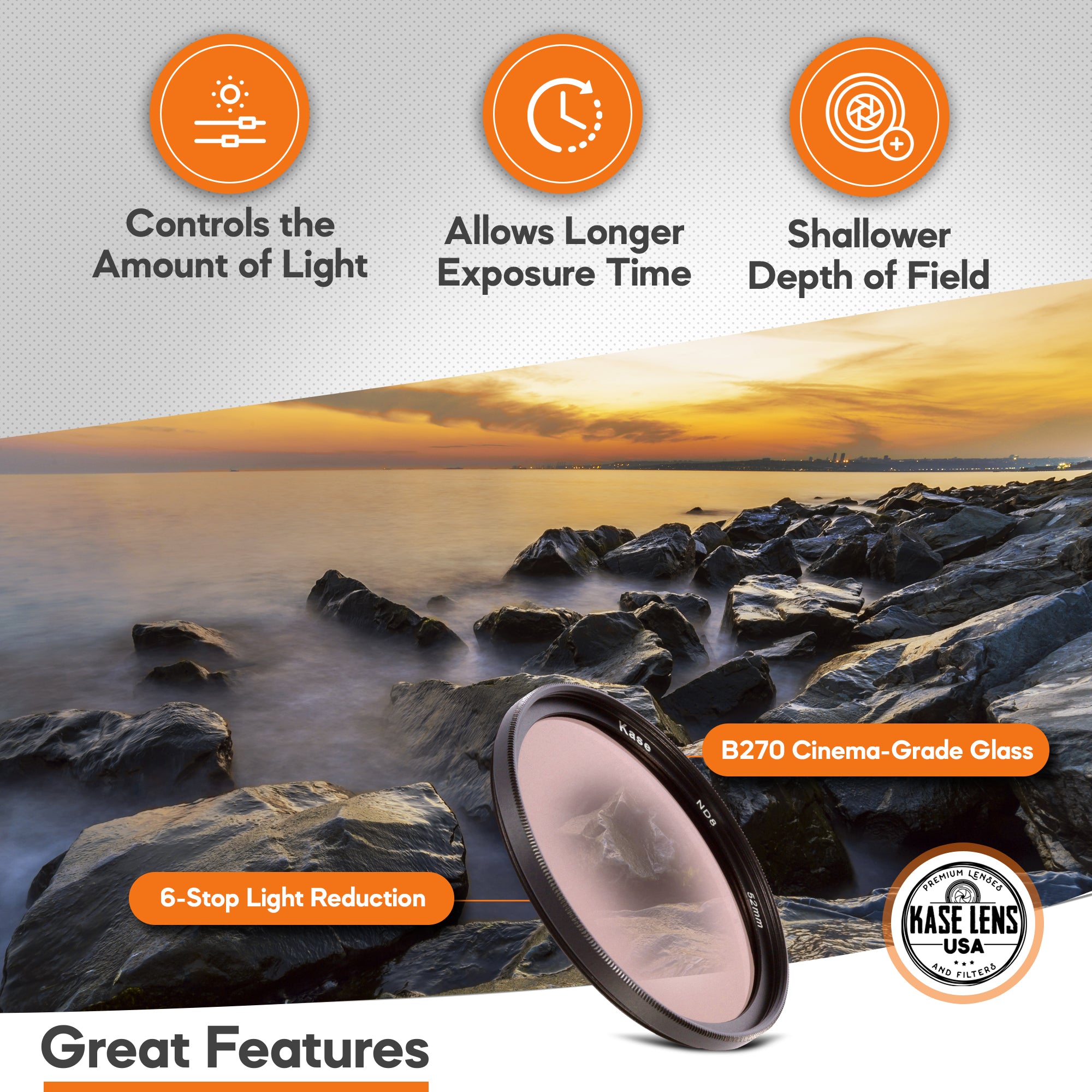 Kase 52mm ND64 Lens Filter | 6-stop Light Reduction